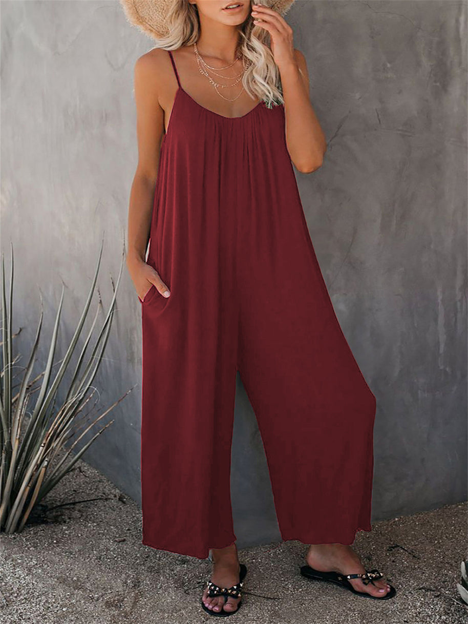 Damen Lässiger Jumpsuit mit weitem Schnitt und praktischen Taschen WW