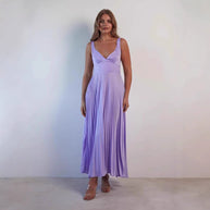 Damen Plissiertes Maxikleid mit V-Ausschnitt und schwingendem Rock WW