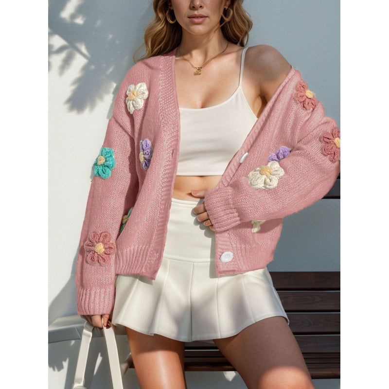 Damen Strickjacke mit floralen Applikationen WW