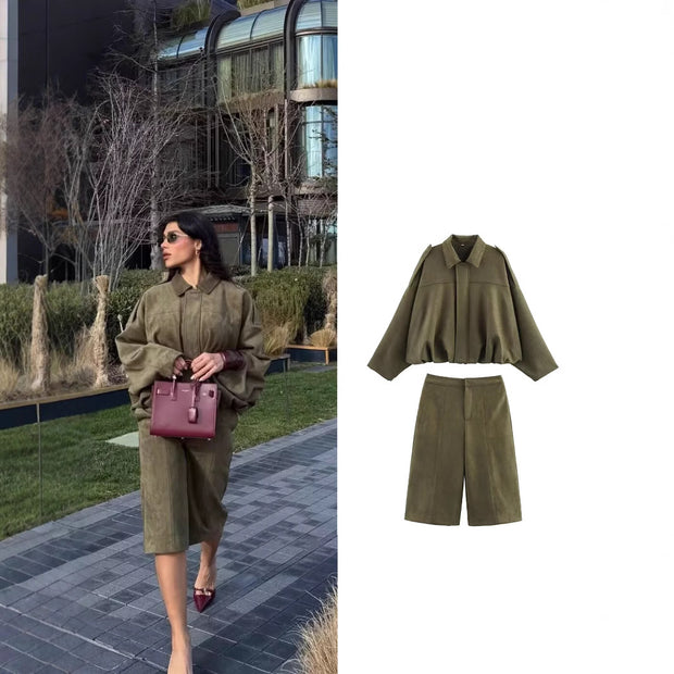 Damen weite Culotte mit eleganter Veloursstruktur und praktischen Taschen WW