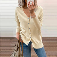Damen Strickjacke mit modernen Knopfdetails und tiefem V-Ausschnitt WW