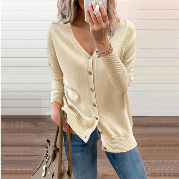 Damen Strickjacke mit modernen Knopfdetails und tiefem V-Ausschnitt WW