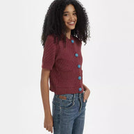 Damen Strickjacke mit aufwendigem Strukturmuster und dekorativen Knöpfen WW