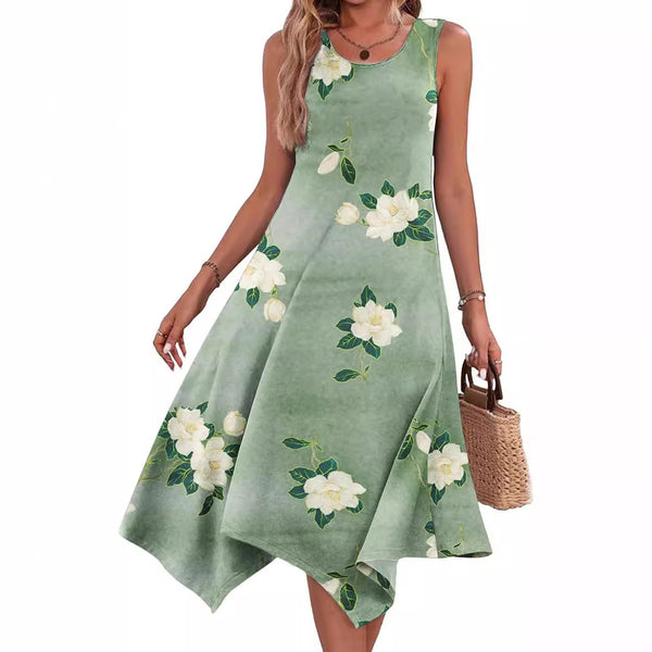 Damen asymmetrisches Freizeitkleid mit modernem Muster und fließendem Schnitt WW