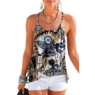 Damen luftiges Spaghetti-Top mit floralem Muster und asymmetrischem Saum WW