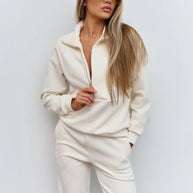 Damen sportliches Fleece-Set mit modischer Stehkragen und elastischen Bündchen WW