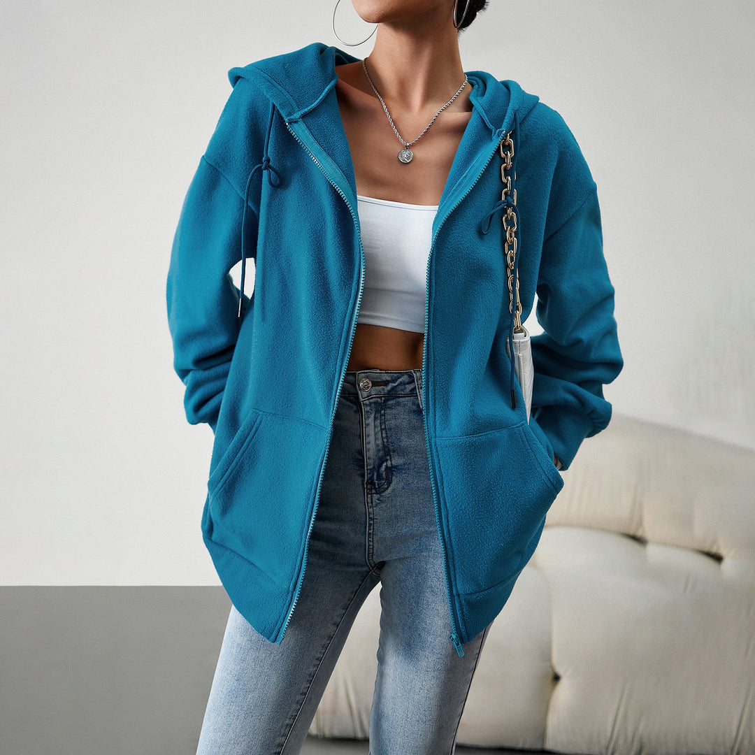 Damen Fleecejacke mit praktischen Taschen und verstellbarem Kapuzenzug W&W Mode