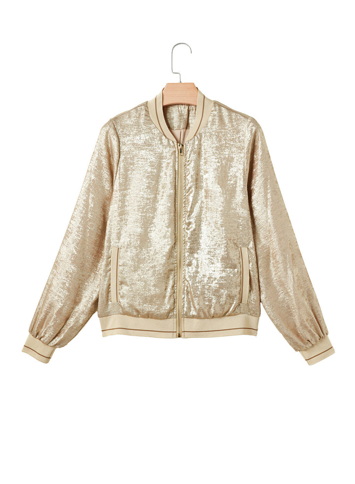 Damen glänzende Bomberjacke mit trendigen Rippdetails und praktischen Taschen W&W Mode