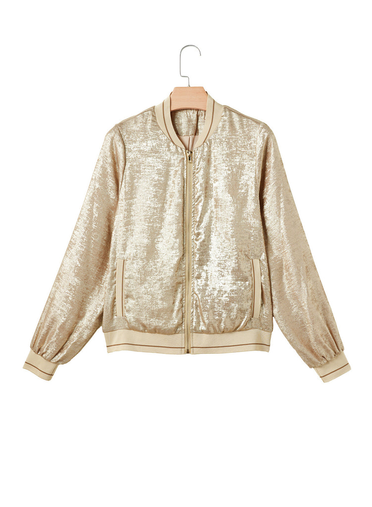 Damen glänzende Bomberjacke mit trendigen Rippdetails und praktischen Taschen WW