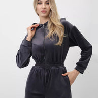 Damen sportlicher Fleece-Jumpsuit mit durchgehendem Reißverschluss WW