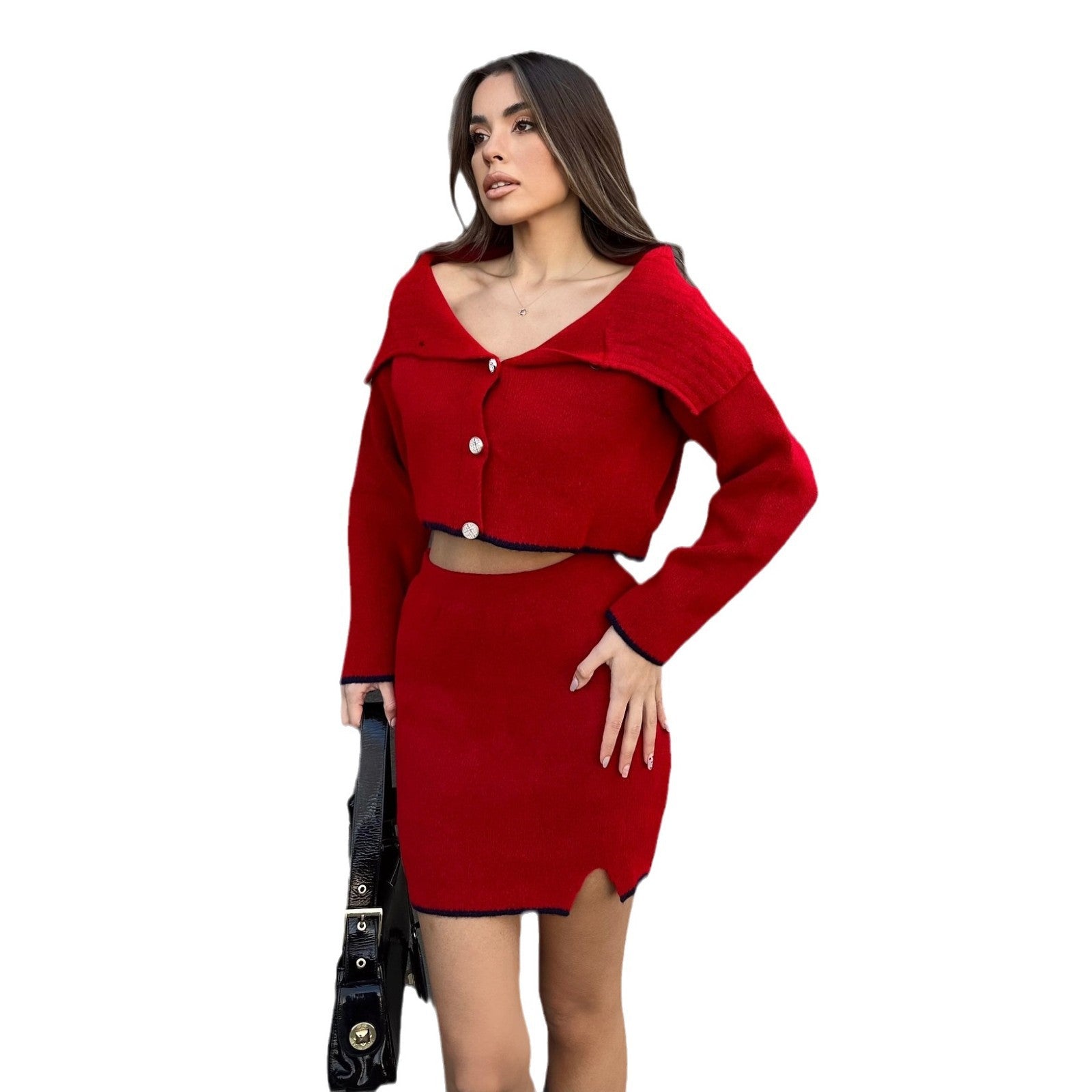 Damen Set mit hochgeschlossenem Crop-Oberteil und Minirock WW