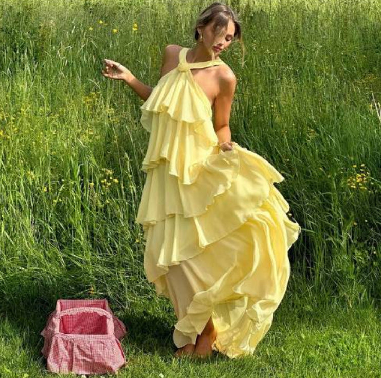 Femme Gestuftes Chiffon Maxi-Kleid WW