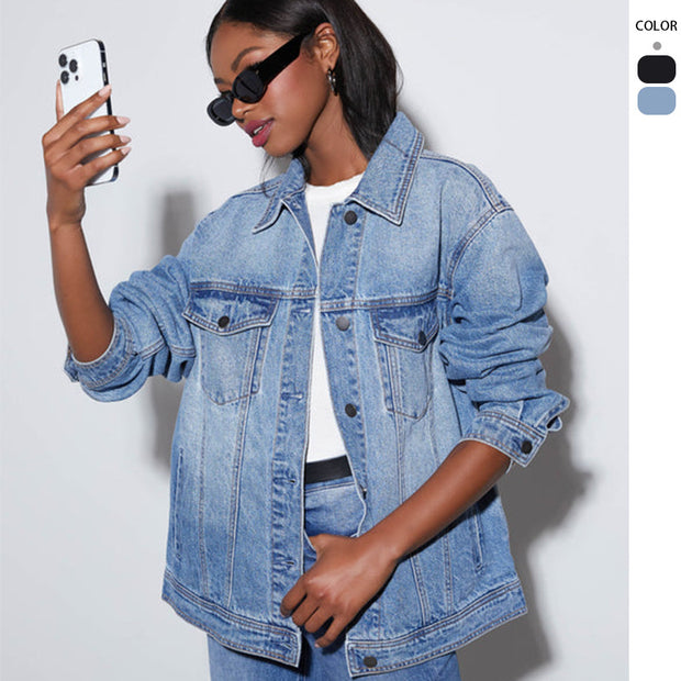 Damen Oversized Denimjacke im modernen Streetstyle mit lässigem Schnitt WW