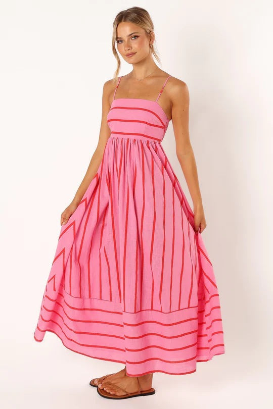 Damen Maxikleid aus gestreiftem Baumwollstoff WW