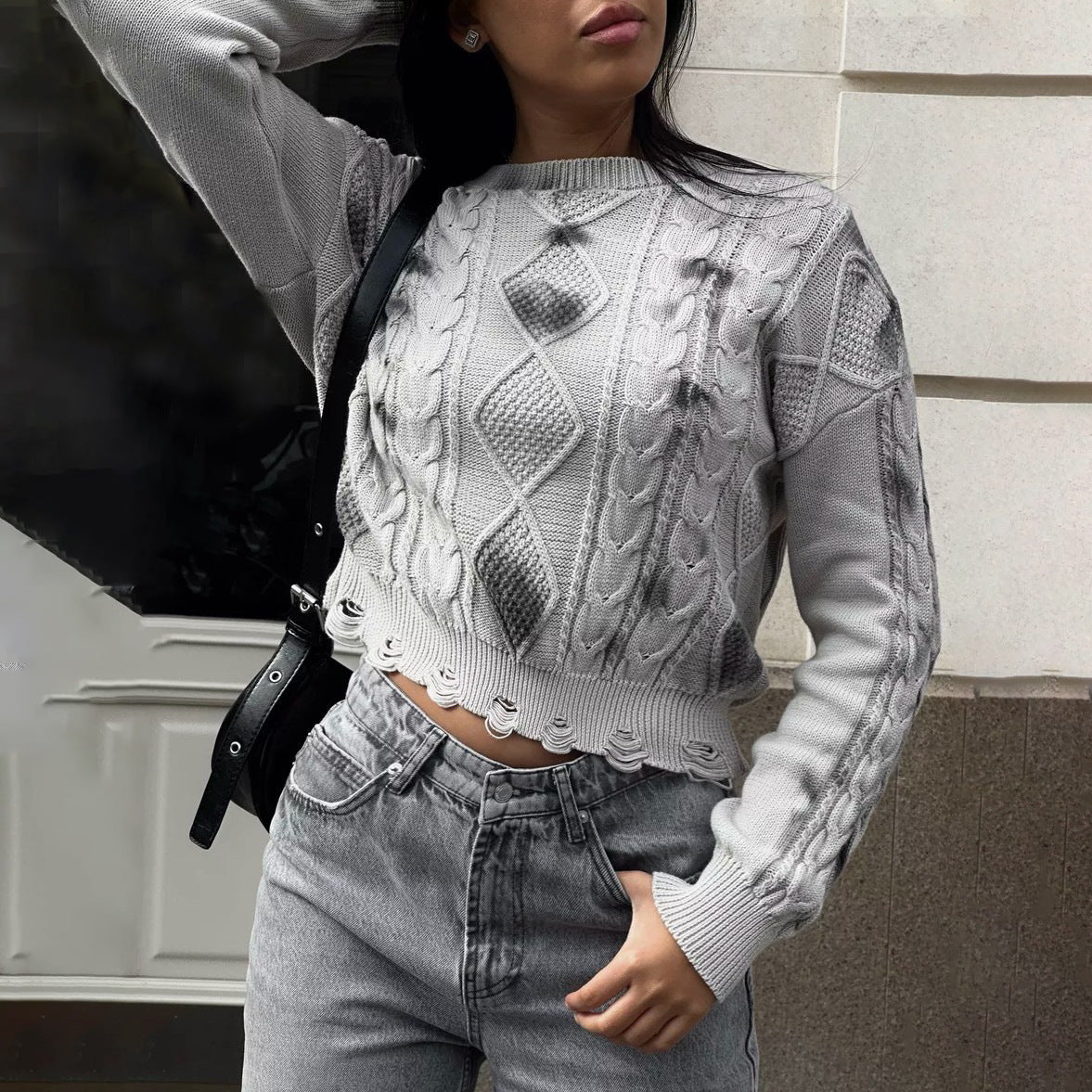 Damen Strickpullover mit strukturiertem Zopfmuster und lässigem Schnitt WW