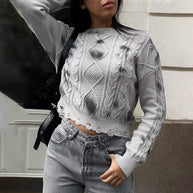 Damen Strickpullover mit strukturiertem Zopfmuster und lässigem Schnitt WW