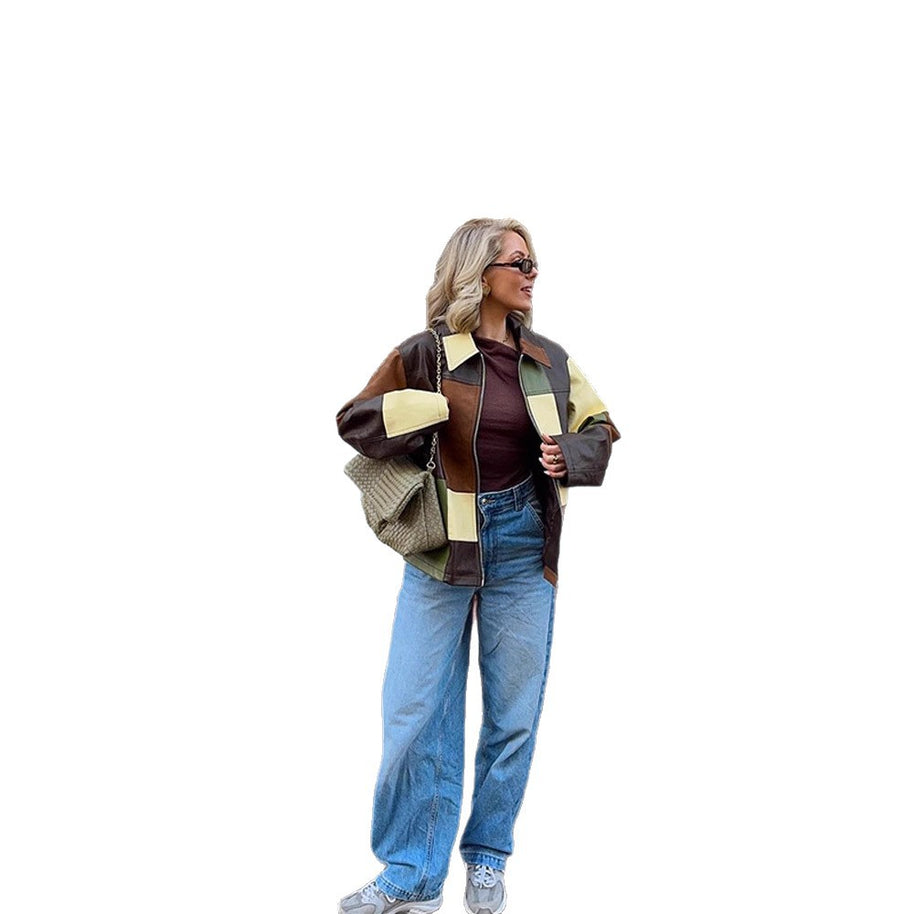 Damen Statement-Lederjacke im Patchwork-Design WW