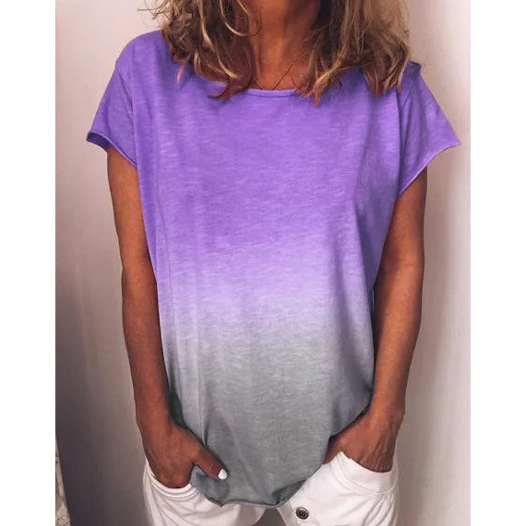 W&W Mode | Gradient-Druck Bunt V-Ausschnitt T-Shirt