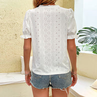 Damen Bluse mit eleganten Lochstickereien und femininen Puffärmeln WW