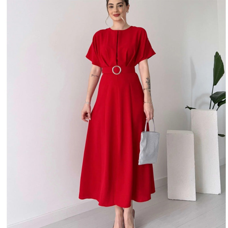 Damen Maxikleid mit Taillengürtel und puffärmeln WW