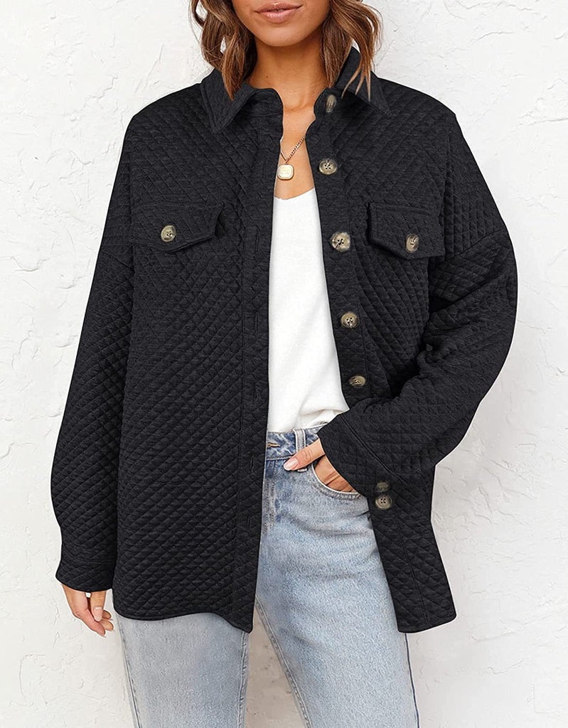 Damen Lässige Oversize-Hemdjacke mit strukturiertem Design und aufgesetzten Taschen WW