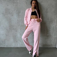 Damen Sportliches Fleece-Set mit hohem Kragen und praktischen Seitenschlitzen WW
