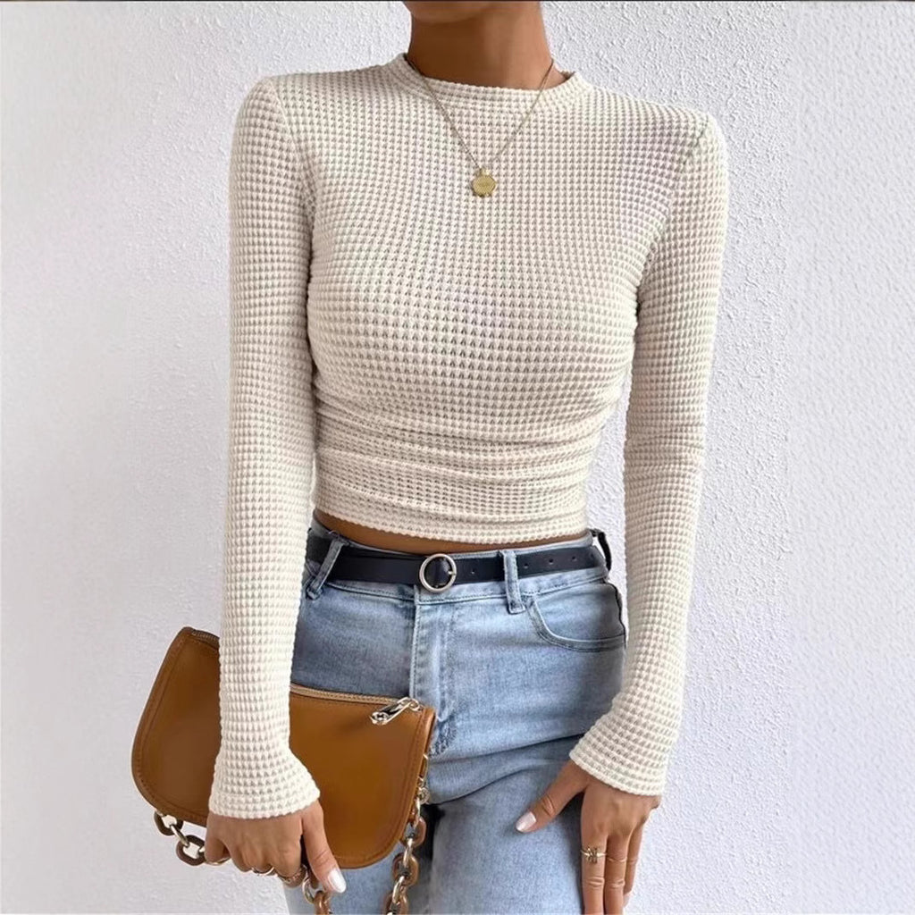 Damen Cropped Langarmshirt aus strukturiertem Material mit tailliertem Schnitt WW