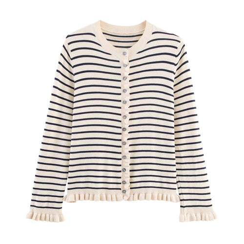 Damen Strickjacke mit dezentem Rüschendetail und hochwertigen Knopfverzierungen WW