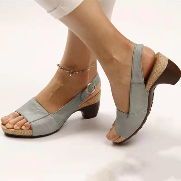 Damen Slingback Sandalen mit elegantem Korkabsatz und verstellbarem Riemen WW