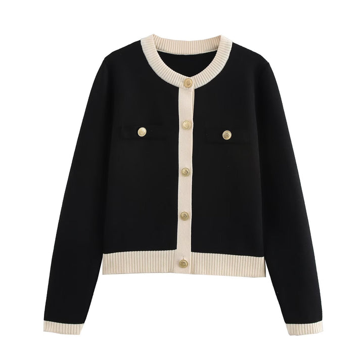 W&W Mode | Frühling Goldene Knopf Kontrast Strick Cardigan Top