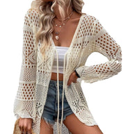 Damen Strick-Cardigan mit offenen Maschen und Binde-Detail WW