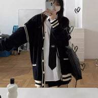 Damen bequeme Strickjacke mit lässigem Schnitt und dekorativem Streifen WW
