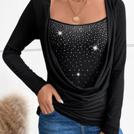 WW | Strassbesetztes Fake-Zweiteiliges Langarmshirt