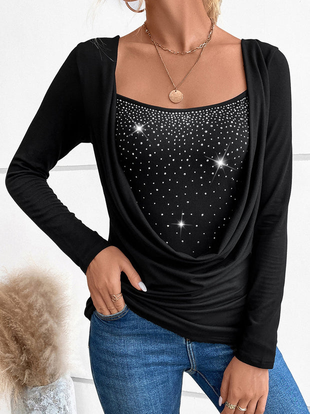 WW | Strassbesetztes Fake-Zweiteiliges Langarmshirt