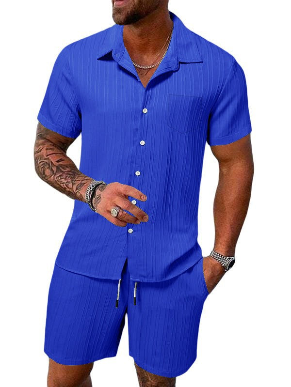 Herren Kurzarm Hemd und Shorts Set mit strukturiertem Design WW