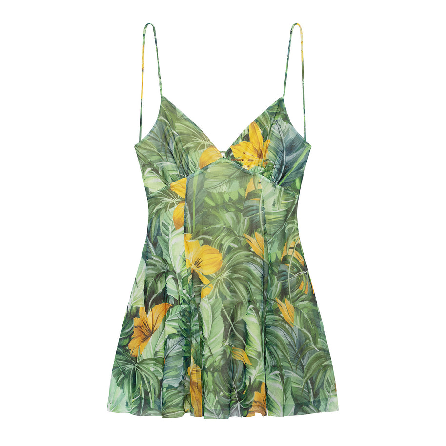 Damen Minikleid mit floralem Muster und feinen Spaghettiträgern WW