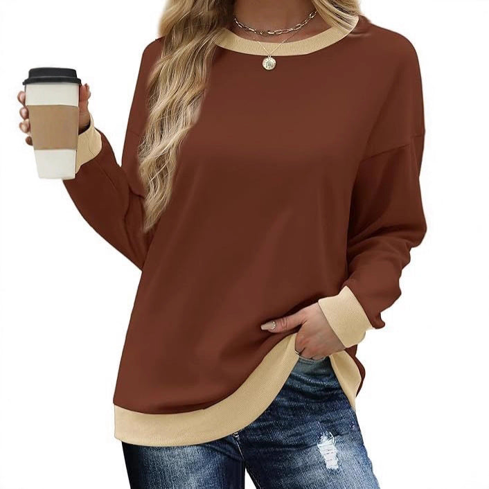 Damen Bequemer Pullover mit Kontrastbündchen WW