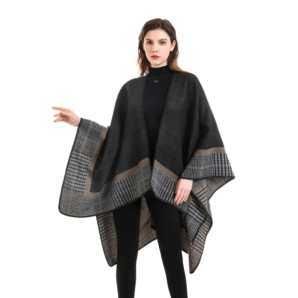 Damen Eleganter Poncho mit modernen Mustern und hochwertigen Fransen WW