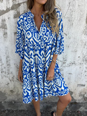 Damen lässiges Strandkleid mit hohen Seitenschlitzen und modischem Druckmuster W&W Mode