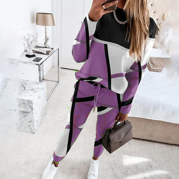 Damen modisches Sportset mit grafischem Muster und elastischem Bund WW