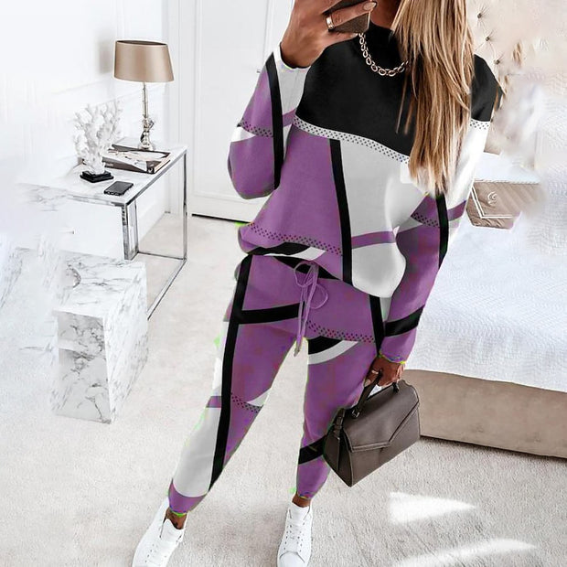 Damen modisches Sportset mit grafischem Muster und elastischem Bund WW