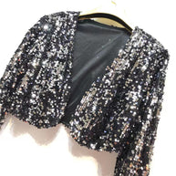 Damen Glitzernde Paillettenjacke mit langem Arm und offenem Schnitt WW