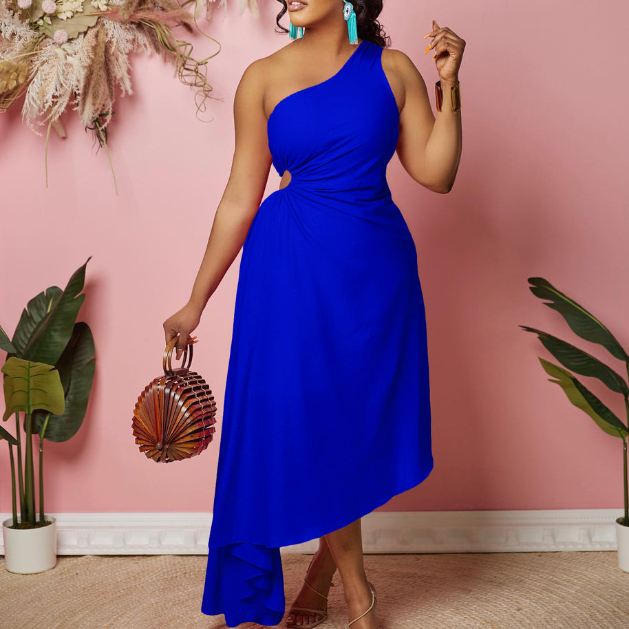 Damen asymmetrisches Wickelkleid mit einem Schulterdesign WW