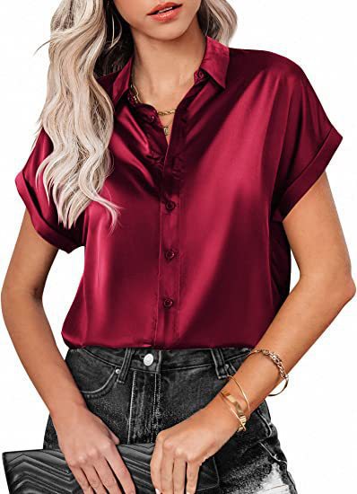 Damen Satin-Bluse mit überschnittenen Schultern WW