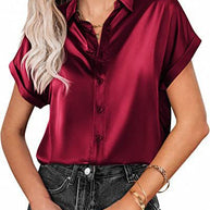 Damen Satin-Bluse mit überschnittenen Schultern WW