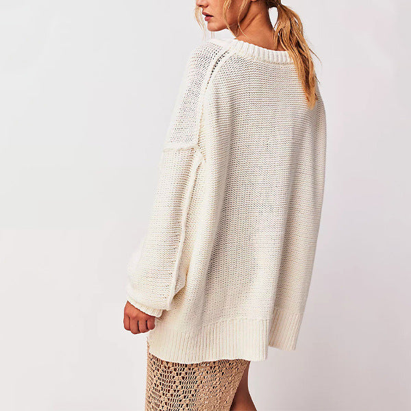 Damen V-Ausschnitt Oversized Pullover mit strukturiertem Strickmuster WW