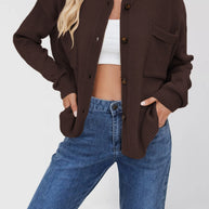 Damen Strickjacke mit Stehkragen und aufgesetzter Tasche WW