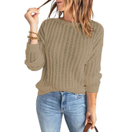 Damen Strickpullover mit strukturiertem Muster und weiten Ärmeln WW