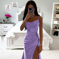 WW | Schnürung Falten Schlitz Satin Schmaler Schnitt Bodycon Kleid