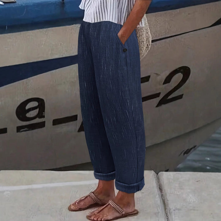 Damen Bequeme und luftige Leinenhose mit seitlichen Taschen W&W Mode